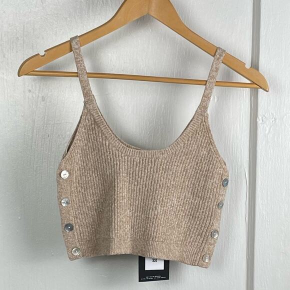 4th & Reckless Tasha Ribbed Knit Crop Top Tank, Camel sz L soft oatmeal cottage - Picture 11 of 11